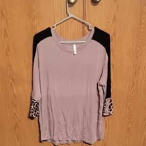 Celeste Lavender and Black Long Sleeve Top with Leopard Accents